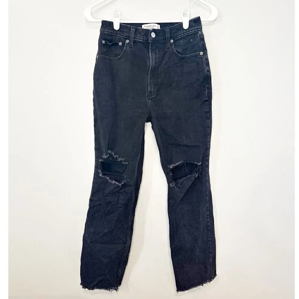 Abercrombie and fitch the ankle straight ultra high rise jeans black